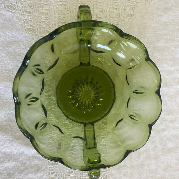 Avocado green Anchor Hocking glass candy dish. Double handle sauce bowl - Picture 2 of 4